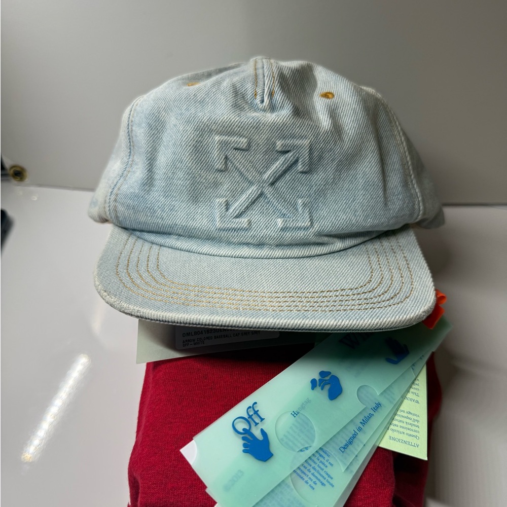 Off White- Distressed denim arrow baseball cap- OS- new with tags